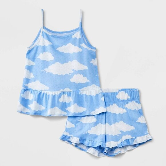 NEW Girls' 2pc Cloud' Pointelle Ruffle Tank Pajama Set - art class Light Blue XL - Picture 1 of 4